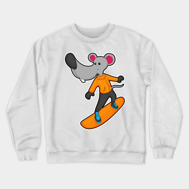 Mouse as Snowboarder with Snowboard Crewneck Sweatshirt by Markus Schnabel
